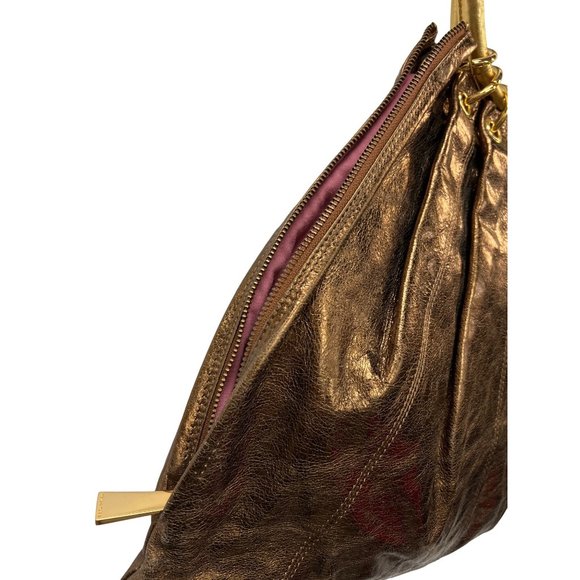 Trina Turk Gold Metallic Leather Handbag Shoulder Bag - Picture 3 of 7
